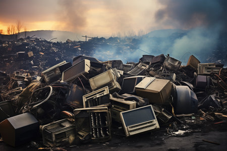 a landfill filled with electronic waste, created with generative aiの素材