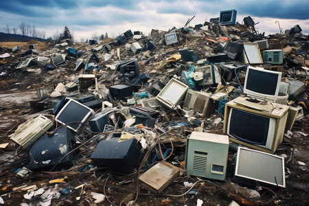 a landfill filled with electronic waste, created with generative aiの素材