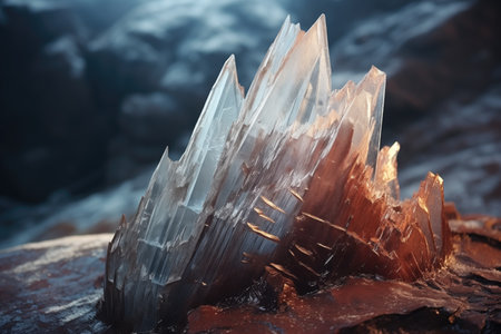 close-up of frost shattering on a rock, created with generative aiの素材