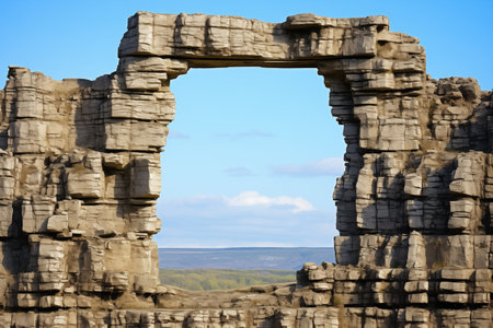 natural stone window formation viewed from a distance, created with generative aiの素材