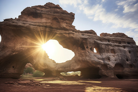 natural bridge rock formation with sunlight passing beneath, created with generative aiの素材