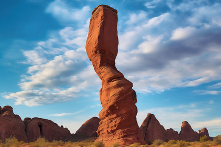 balanced rock with a solid sky background, created with generative aiの素材