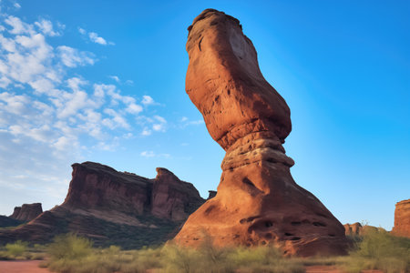 balanced rock with a solid sky background, created with generative aiの素材