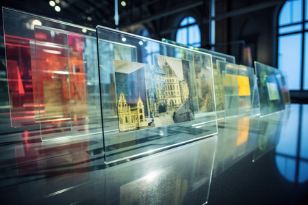museum passes on a cool, clear glass surface, created with generative aiの素材