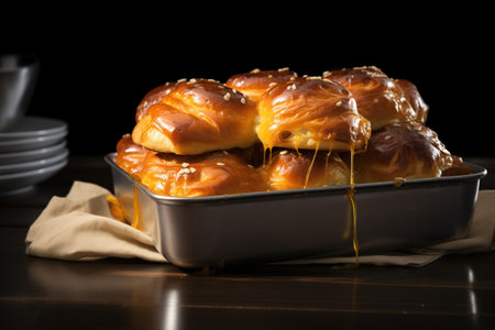 stack of soft pretzels on a warming tray, created with generative aiの素材