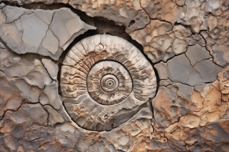 texture of gastropod fossil in flint stone, created with generative aiの素材