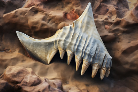 shark tooth fossil embedded in sedimentary rock, created with generative aiの素材