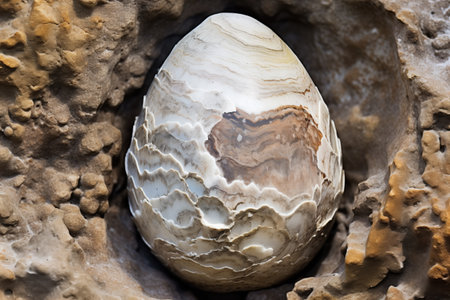 fragment of dinosaur egg shell fossil in rock, created with generative aiの素材