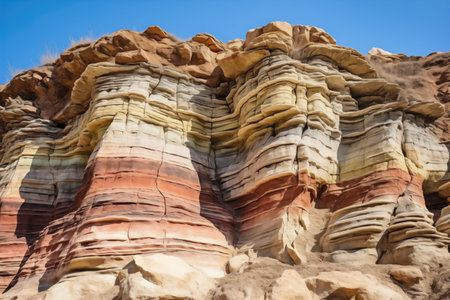 different colored layers of rock in a desert canyon, created with generative aiの素材