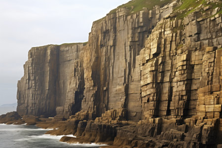 multilayered cliff face along a rugged coastline, created with generative aiの素材