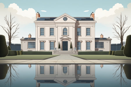 angle shot of georgian residence showcasing symmetry, magazine style illustration, created with generative aiの素材