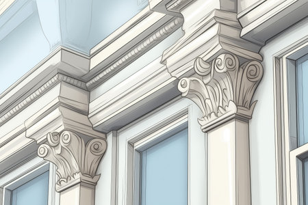 crystal clear close-up shot of georgian dentil molding, magazine style illustration, created with generative aiの素材