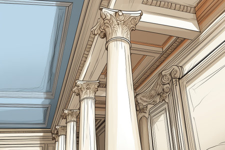 underneath perspective of georgian dentil molding, magazine style illustration, created with generative aiの素材