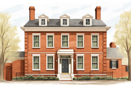 brick georgian house showcasing dentil molding, magazine style illustration, created with generative aiの素材