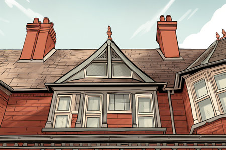 close-up of a georgian houses hip roof details, magazine style illustration, created with generative aiの素材