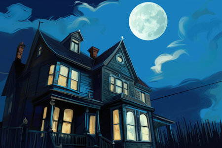 deep blue sky contrasts with a white georgian house, magazine style illustration, created with generative aiの素材