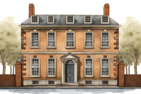 an unobstructed straight front view of a georgian house, magazine style illustration, created with generative aiの素材