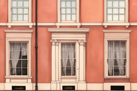 close-up of a georgian sash window in five-bay facade, magazine style illustration, created with generative aiの素材