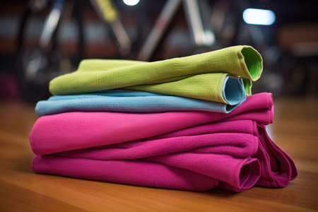 microfiber cloths used for polishing gymnasium steel handlebars, created with generative aiの素材