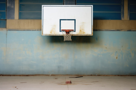 a photo of gymnasium basketball backboard and hoop, no net, created with generative aiの素材