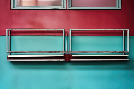 a detailed shot of a gymnasiums wall bars, created with generative aiの素材