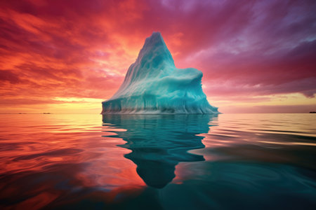 iceberg under a vibrant, colorful sunset, created with generative aiの素材
