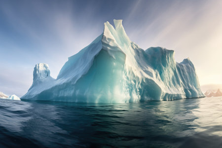 a late afternoon sunlight filtering through a translucent iceberg, created with generative aiの素材