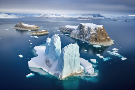 aerial view of multi-peaked iceberg, created with generative aiの素材