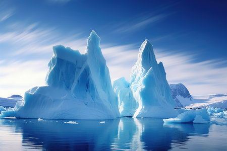 icy peaks of iceberg against clear, polar sky, created with generative aiの素材
