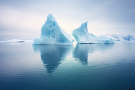 twin icebergs sitting in cold arctic waters, created with generative aiの素材