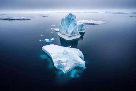 aerial view of an iceberg in the middle of the sea, created with generative aiの素材