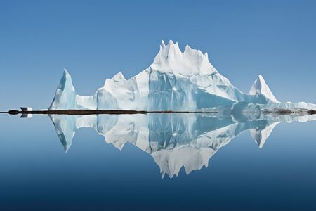 reflection of an iceberg in mirror-like water surface, created with generative aiの素材