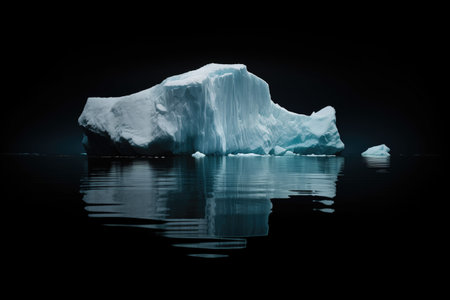 round-shaped iceberg, partly submerged in a dark ocean, created with generative aiの素材