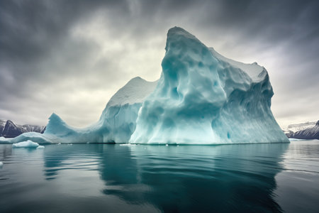 huge detached iceberg drifting away from a glacier, created with generative aiの素材