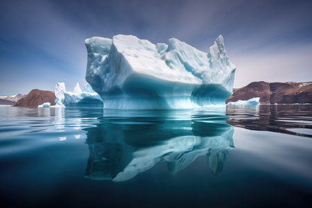 iceberg floating close to other icebergs in still water, created with generative aiの素材