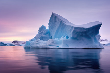 iceberg in twilight with hues bouncing off the ice, created with generative aiの素材