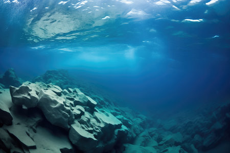close-up of iceberg crevasses underwater, created with generative aiの素材
