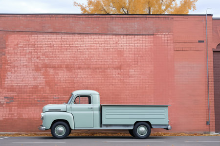1950s panel truck in front of a brick wall, created with generative aiの素材