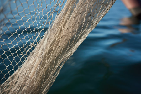 fishnet on a side of a private sailboat, created with generative aiの素材