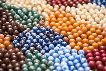 ceramic beads surface in warm sunlight, created with generative aiの素材