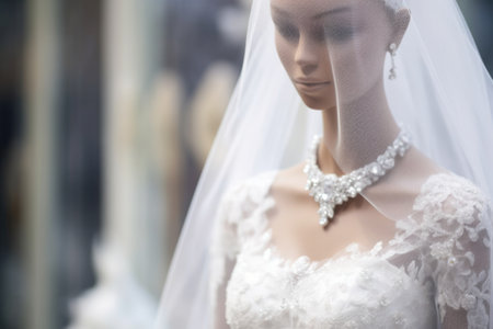 close-up of mannequin dressed in bridal couture, created with generative aiの素材
