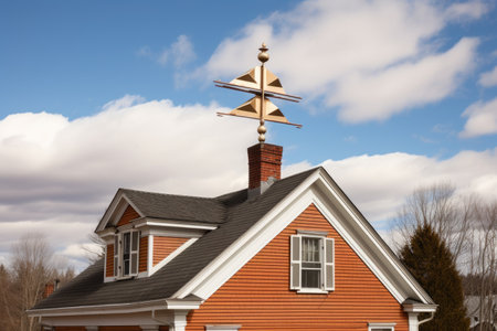 weather vane on the peak of a colonail house with a brick facade, created with generative aiの素材