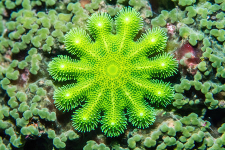 close-up of green star polyps coral, created with generative aiの素材