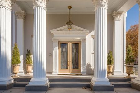tall stone pillars in a greek revival architecture church entrance, created with generative aiの素材