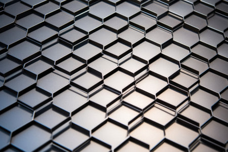 photo of non-skid metal surface in a hexagonal pattern, created with generative aiの素材