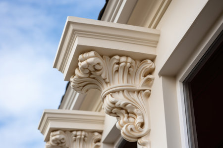 exquisite corbels in an italianate villa facade, created with generative aiの素材