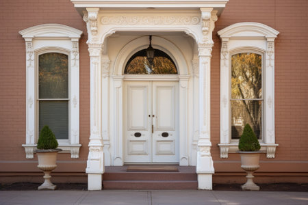 italianate style doorway featuring corbels on the facade, created with generative aiの素材