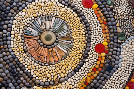 macro view of a pebble mosaic garden path, created with generative aiの素材