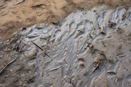 footprints of a bird in fresh mud, created with generative aiの素材