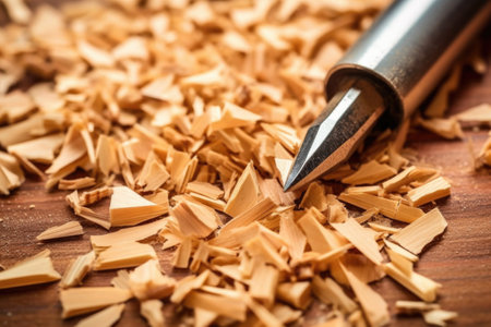 close-up of wood shavings from pencil shaping, created with generative aiの素材